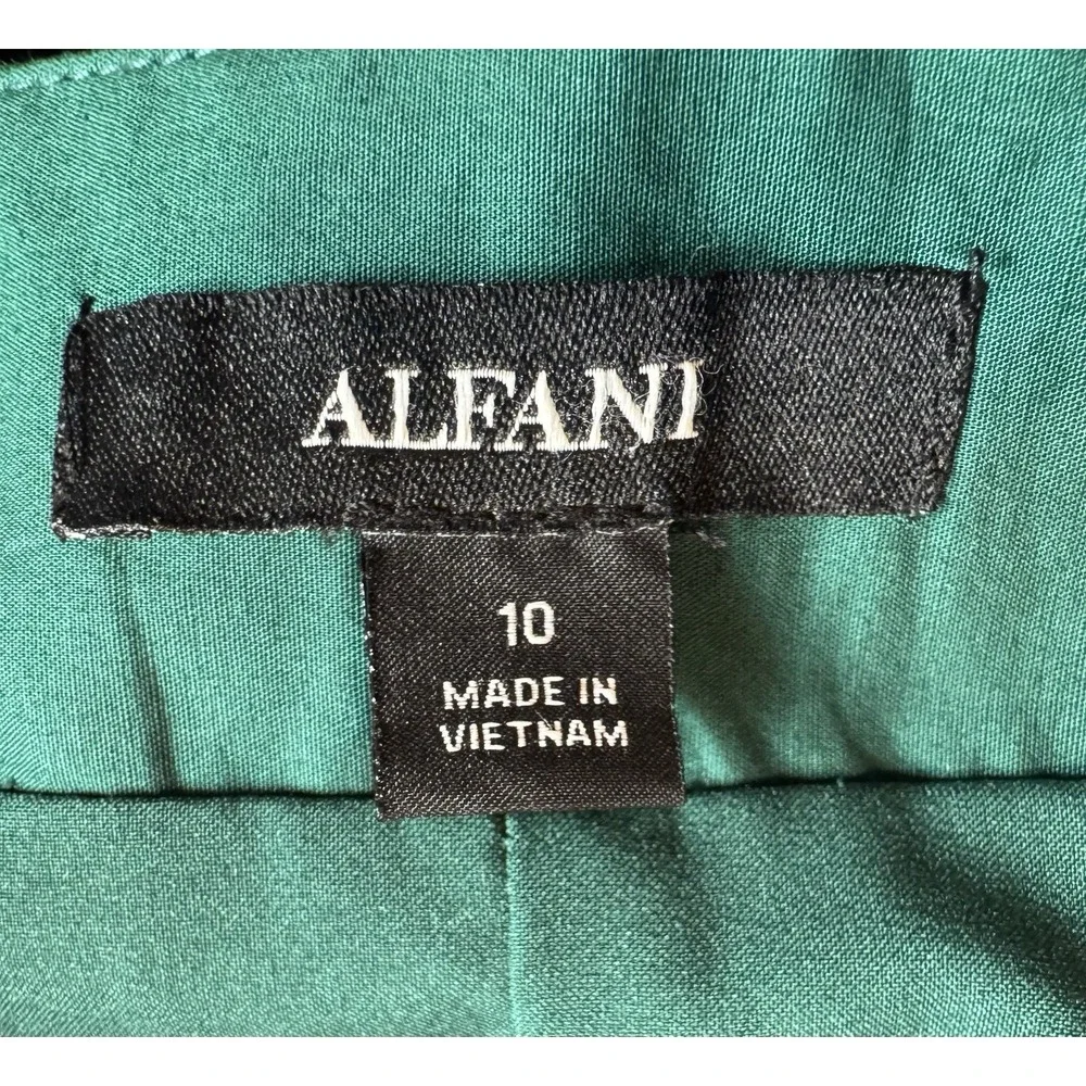 Alfani Forest Green Faux Wrap Midi Skirt  Size 10 Tie Waist Pockets Lined Cotton